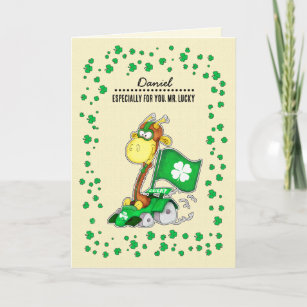 Funny Giraffe   Custom Name St. Patrick's Day  Card