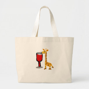 Funny Giraffe drinking Red wine Cartoon Large Tote Bag