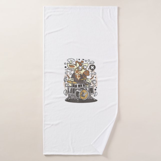 funny giraffe drummer  bath towel (Bath Towel)