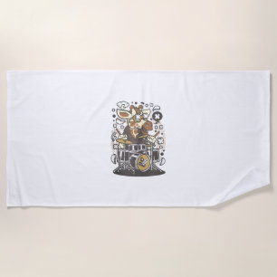 funny giraffe drummer  beach towel