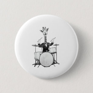 Funny Giraffe Drummer Drumer Drums Drumset Drumsti 6 Cm Round Badge