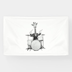 Funny Giraffe Drummer Drumer Drums Drumset Drumsti Banner