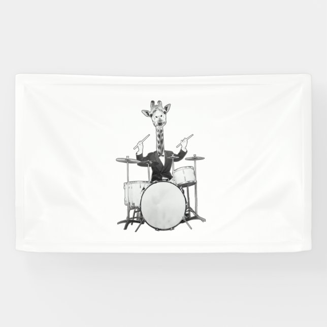 Funny Giraffe Drummer Drumer Drums Drumset Drumsti Banner (Horizontal)