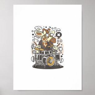 funny giraffe drummer poster
