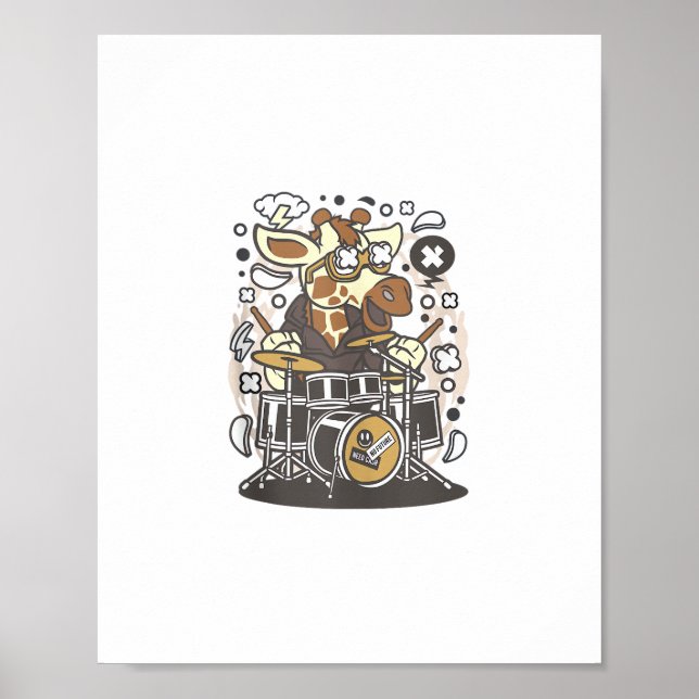 funny giraffe drummer  poster (Front)