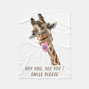 Funny Giraffe Fleece Blanket - Custom Text