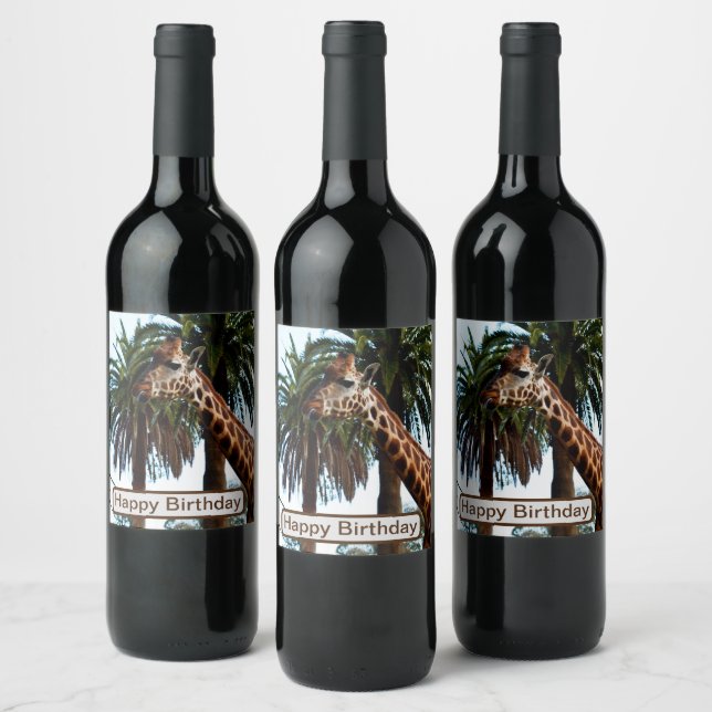 Funny Giraffe Giving A Raspberry, Wine Label (Bottles)
