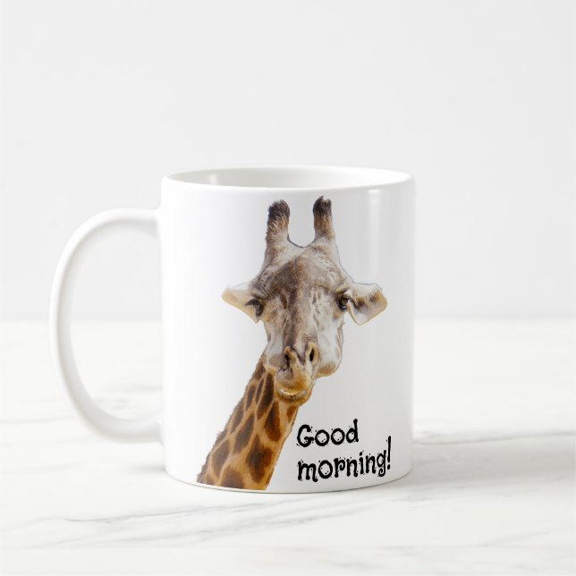 Funny Giraffe Good Morning Greeting Wildlife Coffee Mug (Left)