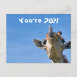 Funny Giraffe Happy 70th Birthday Postcard<br><div class="desc">This design features a funny yet cute image of a giraffe! Ideal for special occasions such as birthdays,  anniversaries and more. If you wish to personalise the design by changing the message,  age or font please click on “Edit Design”.</div>