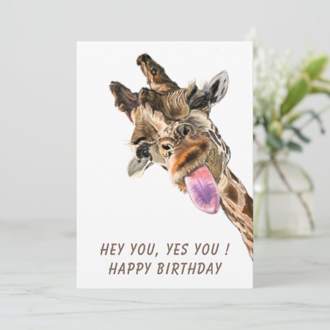 Funny Giraffe Happy Birthday Card - Smile (Standing Front)