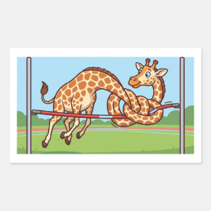 Funny Giraffe High Jump Cartoon Rectangular Sticker