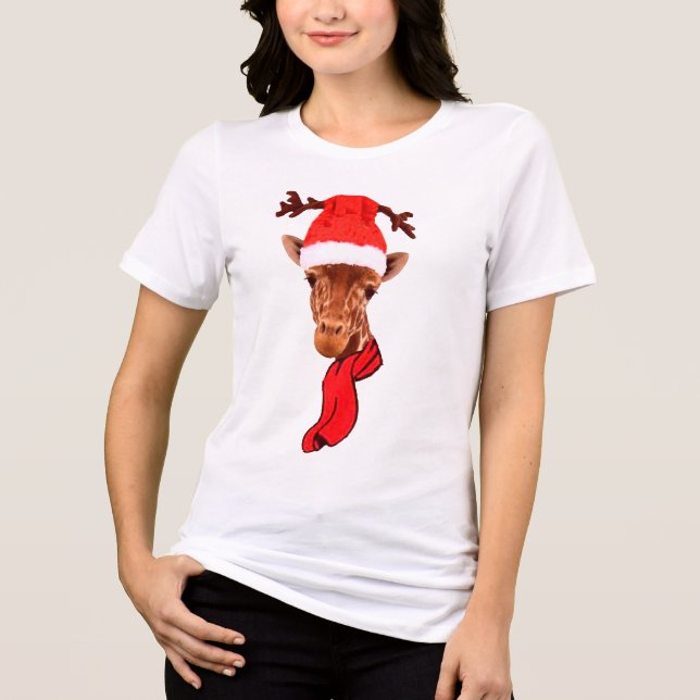 Funny Giraffe Holidays Shirt - Christmas Tri-Blend (Front)
