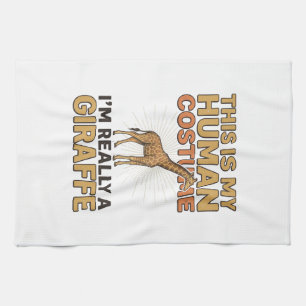Funny Giraffe Human Costume Vintage Engraving Shir Tea Towel
