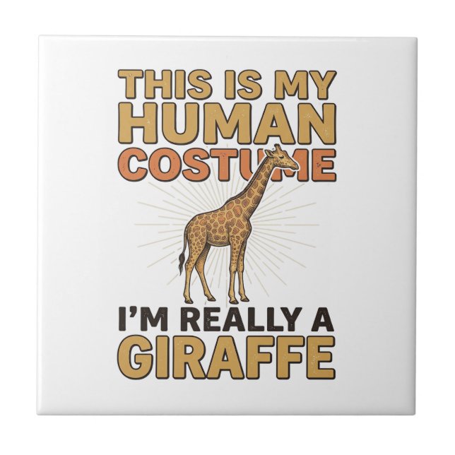 Funny Giraffe Human Costume Vintage Engraving Shir Tile (Front)