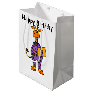 Funny Giraffe i Pyjamas with Pillow Cartoon Medium Gift Bag