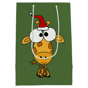 Funny Giraffe in Santa Hat Christmas Art Medium Gift Bag