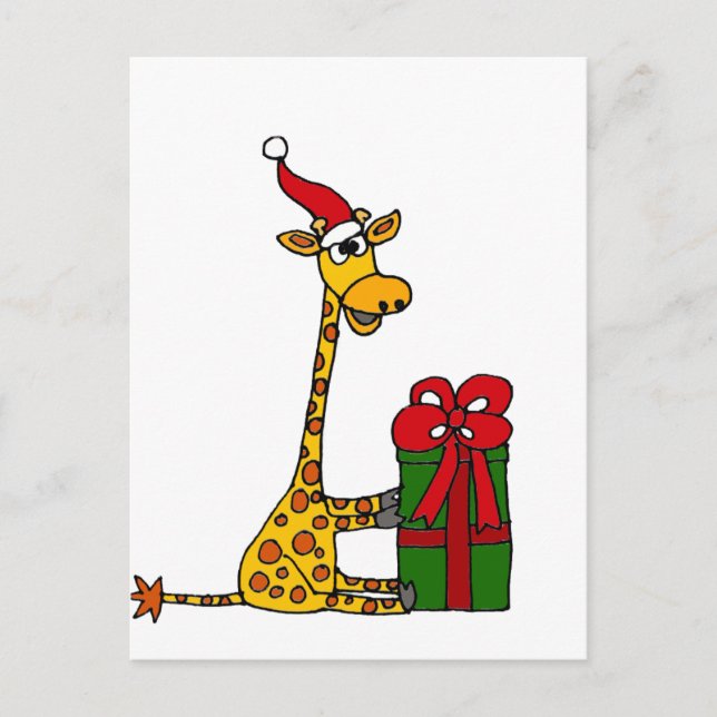 Funny Giraffe in Santa Hat Christmas Design Holiday Postcard (Front)