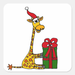 Funny Giraffe in Santa Hat Christmas Design Square Sticker