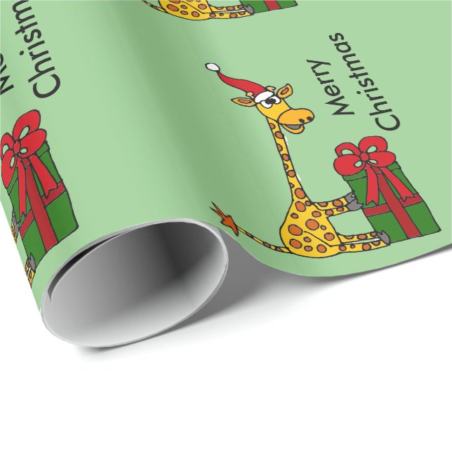 Funny Giraffe in Santa Hat Christmas Design Wrapping Paper (Roll Corner)