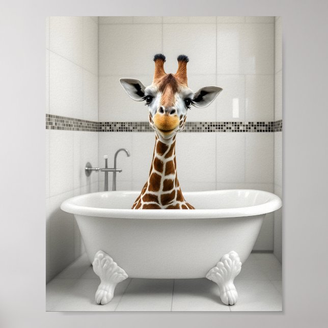 Funny giraffe in the bath poster (Front)
