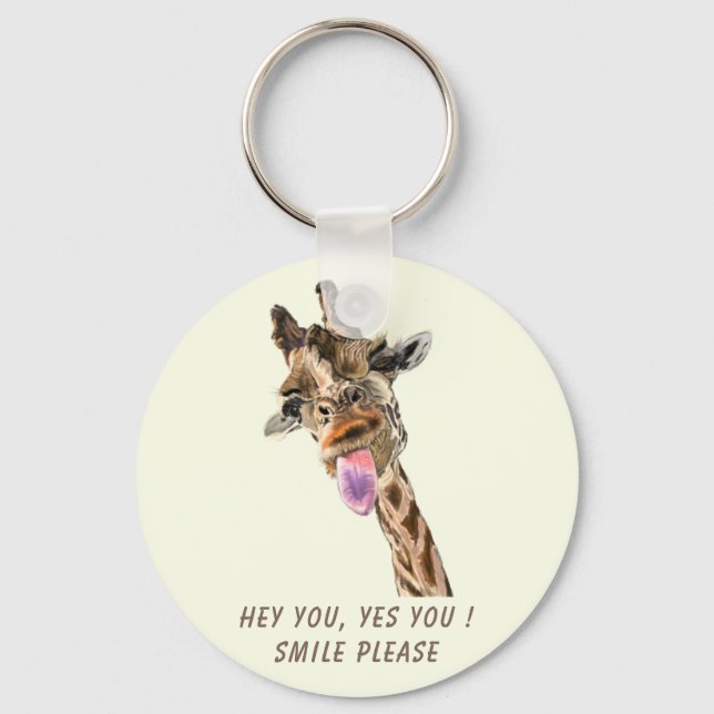 Funny Giraffe Keychain Smile - Custom Text (Front)
