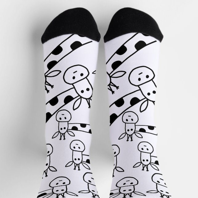 Funny Giraffe Line Drawing Doodles Quirky Socks (Top)