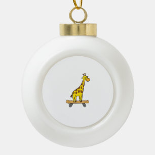 Funny Giraffe Lover Giraffe Skateboard Ceramic Ball Christmas Ornament