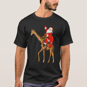 Funny Giraffe Lover Santa Riding Giraffe Christmas T-Shirt