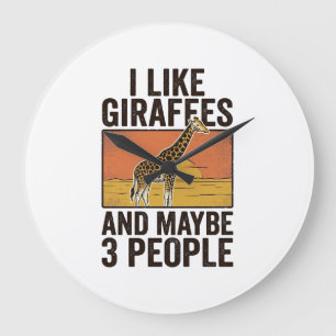 Funny Giraffe Lover Vintage Engraving Shirt Design Large Clock
