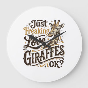 Funny Giraffe Lover Vintage Typography Shirt Desig Large Clock