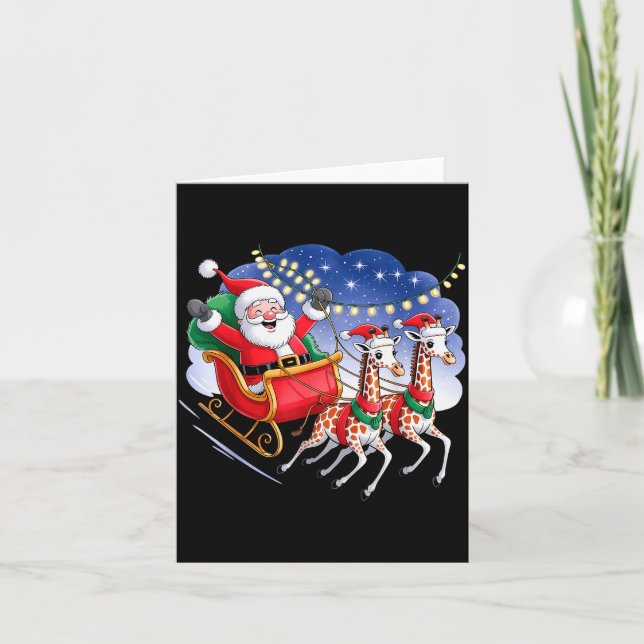 Funny Giraffe Lover Xmas Giraffe Santa Christmas S Card (Front)
