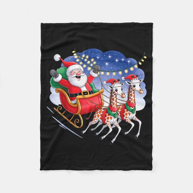 Funny Giraffe Lover Xmas Giraffe Santa Christmas S Fleece Blanket (Front)