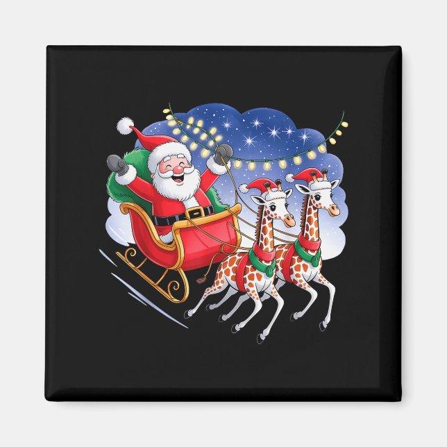 Funny Giraffe Lover Xmas Giraffe Santa Christmas S Magnet (Front)