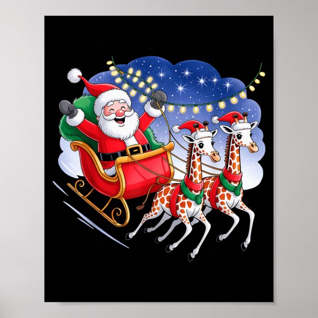 Funny Giraffe Lover Xmas Giraffe Santa Christmas S Poster (Front)
