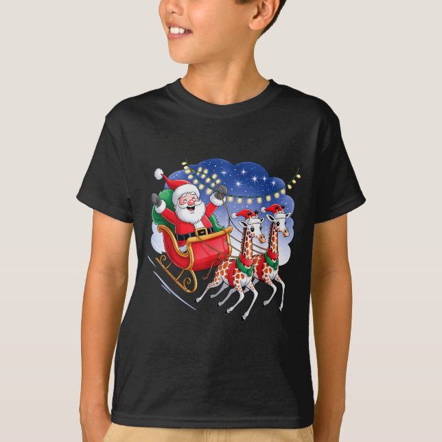 Funny Giraffe Lover Xmas Giraffe Santa Christmas S T-Shirt (Front)