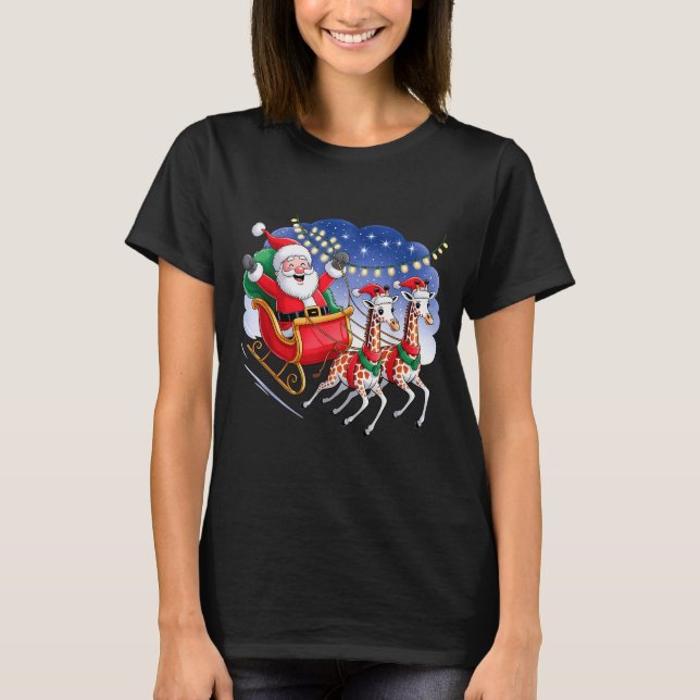Funny Giraffe Lover Xmas Giraffe Santa Christmas S T-Shirt (Front)