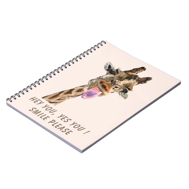 Funny Giraffe Notebook Smile - Custom Text (Left Side)