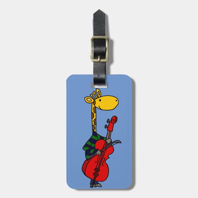 Funny Giraffe Playing Cello Art Luggage Tag (Front Vertical)