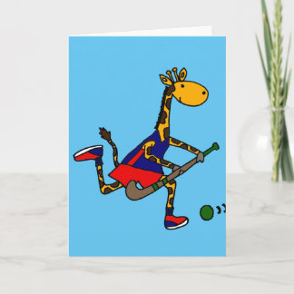 Funny Giraffe Playing Field Hockey Card