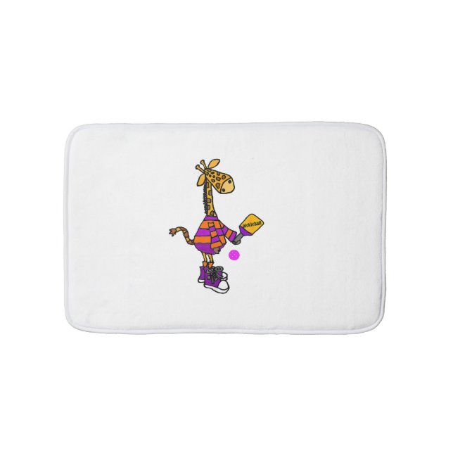 Funny Giraffe Playing Pickleball  Bath Mat (Front)