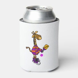 Funny Giraffe Playing Pickleball  Can Cooler