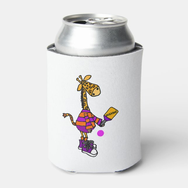 Funny Giraffe Playing Pickleball  Can Cooler (Can Front)