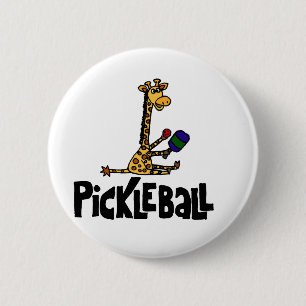Funny Giraffe Playing Pickleball Cartoon 6 Cm Round Badge