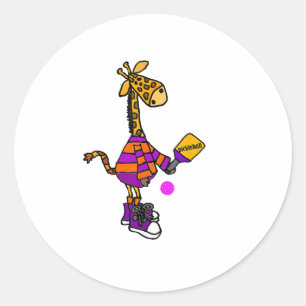 Funny Giraffe Playing Pickleball  Classic Round Sticker