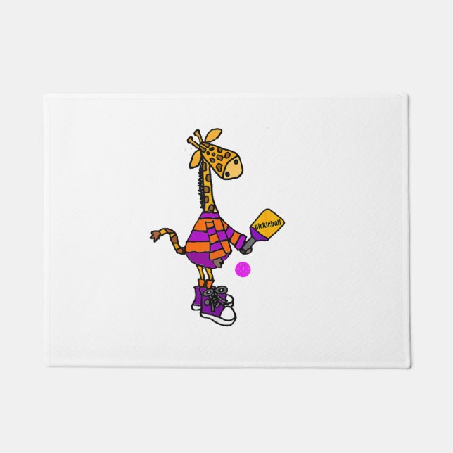 Funny Giraffe Playing Pickleball  Doormat (Front)