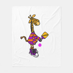 Funny Giraffe Playing Pickleball Fleece Blanket