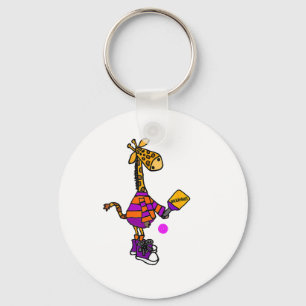 Funny Giraffe Playing Pickleball  Key Ring