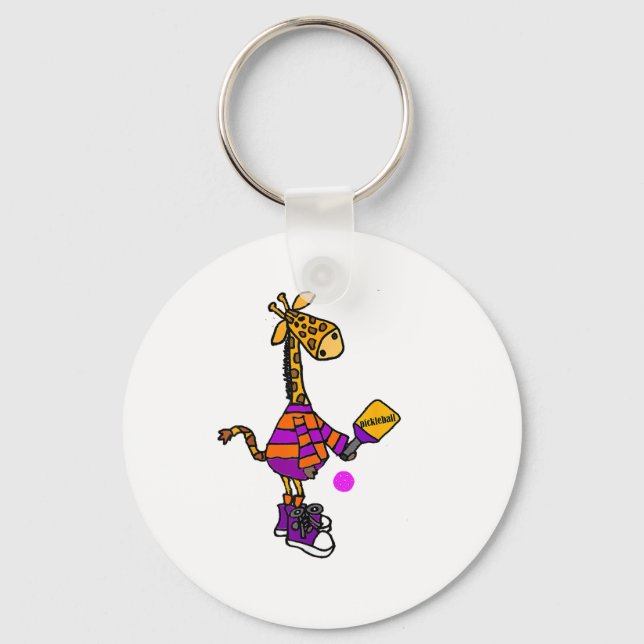 Funny Giraffe Playing Pickleball  Key Ring (Front)