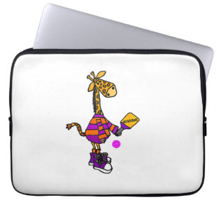 Funny Giraffe Playing Pickleball Laptop Sleeve