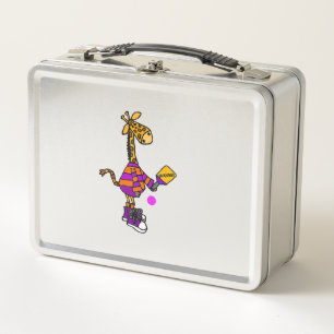 Funny Giraffe Playing Pickleball  Metal Lunch Box